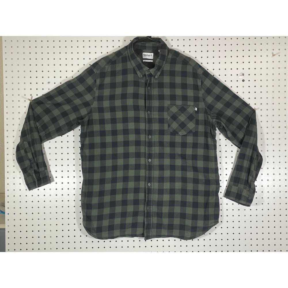Timberland Mens XXL Regular Fit Flannel Shirt Green Black Buffalo Plaid TB0A1Y9T